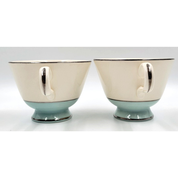 Sevron Blue Lace Footed Tea Coffee Cups Silver Trim 1950's Set of 2 Mid Century - Picture 6 of 8